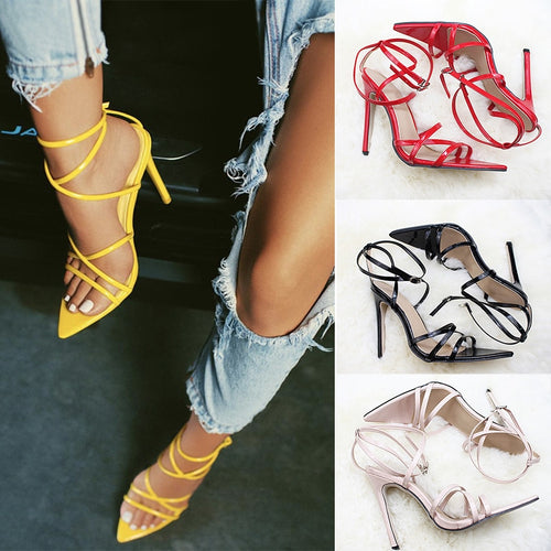 Super High 11.5CM Thin Heels Women Sandals Ankle Strap Pumps Shoes Woman Ladies Pointed Toe High Heels Dress Party Shoes