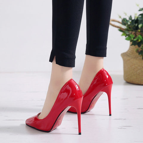 QUTAA 2020 Women Pumps Fashion Women Shoes Party Wedding Super Square High Heel Pointed Toe Red Wine Ladies Pumps Size 34-43
