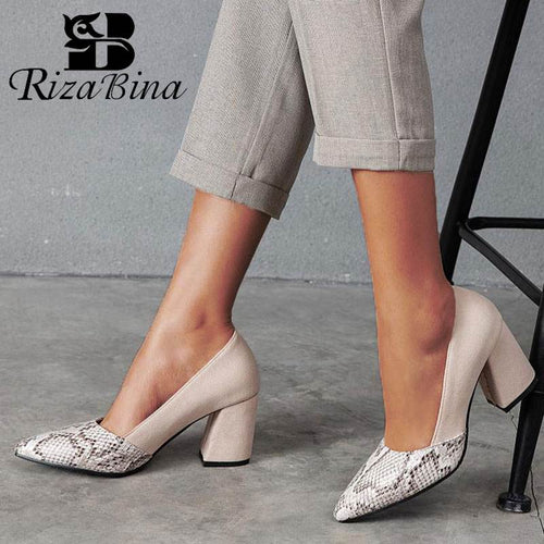 RIZABINA Plus Size 32-46 Women Pumps Fashion Snake Print Sexy Pointed Toe High Heels Shoes Office Ladies Dance Party Footwear