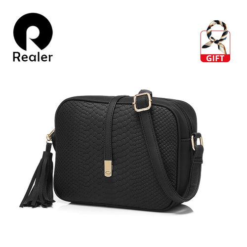 REALER small shoulder bag for women messenger bags ladies retro PU leather handbag purse with tassels female crossbody bag