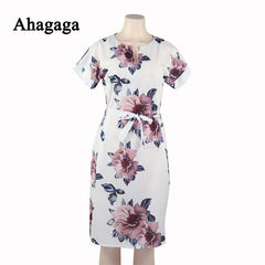Ahagaga 2019 Spring Dress Women Fashion Print Elegant Cute Sashes O-neck Sexy Slim Sheath Dress Women Dresses Vestidos Robes