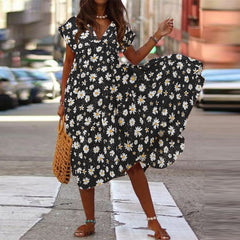 Bohemian Summer Womens Sundress ZANZEA Fashion V Neck Midi Vestidos Female Solid Ruffle Dresses Asymmetrical Robe Plus Size