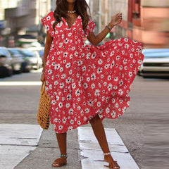 Bohemian Summer Womens Sundress ZANZEA Fashion V Neck Midi Vestidos Female Solid Ruffle Dresses Asymmetrical Robe Plus Size