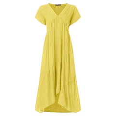 Bohemian Summer Womens Sundress ZANZEA Fashion V Neck Midi Vestidos Female Solid Ruffle Dresses Asymmetrical Robe Plus Size